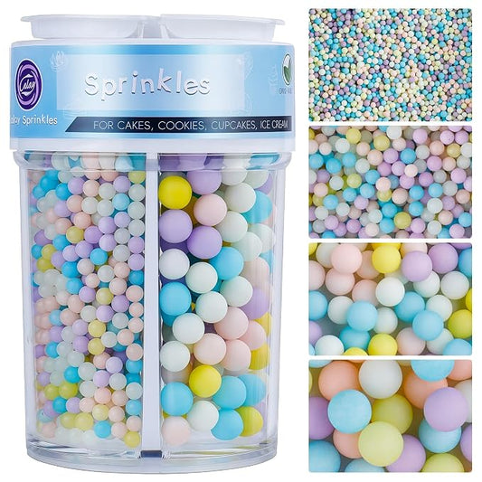 Pastel Sprinkles for Cake Decorating, 7.8oz Macaron Pearl Sprinkles 4 Sizes Mix for Cake Cupcake Cookie Baking Donuts Ice Cream Toppings