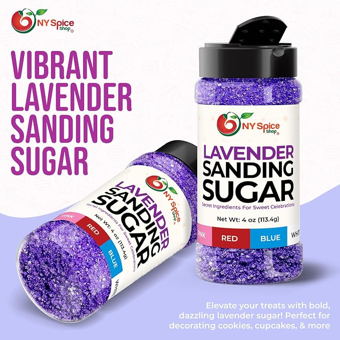 NY Spice Shop Lavender Sanding Sugar - 4 Ounce Sweet Edible Sprinkles for Party Decorations, Cake, Cupcakes, Cookies Toppings & Dessert Dishes - Colorful Sugar Sprinkles for Party Favors & Baking Treats