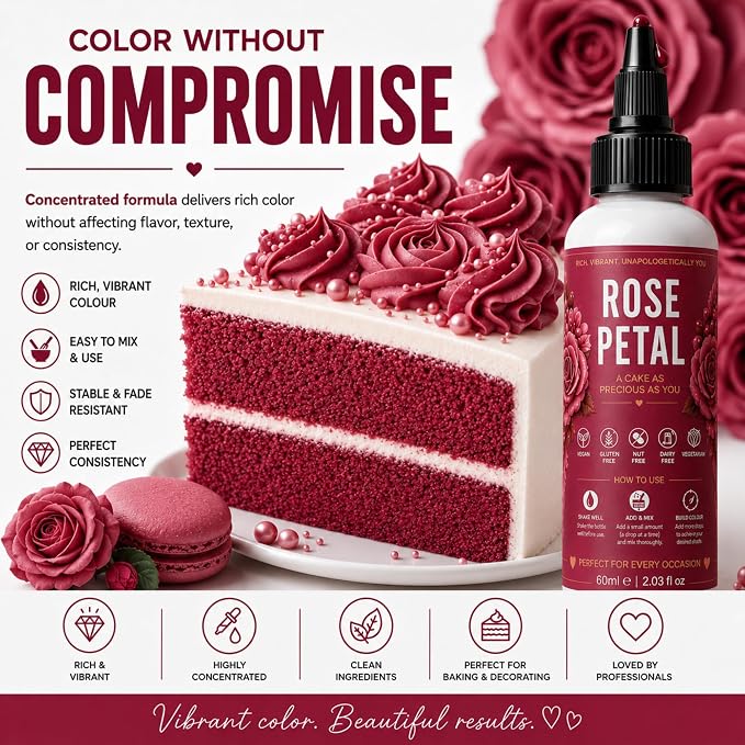Confect Rose Petal Gel Food Coloring – Highly Pigmented Gel Based Food Color for Buttercream, Cakes, Cookies & Baking – 60mL / 2 FL OZ