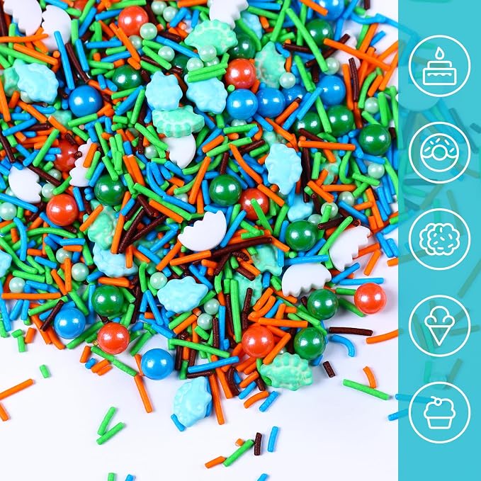 3oz Dinosaur Sprinkles for Cupcakes Decorating, Blue and Green Sprinkles for Baking, Edible Dino Sprinkles for Kids Birthday Party, Sprinkle for Cupcake Toppers