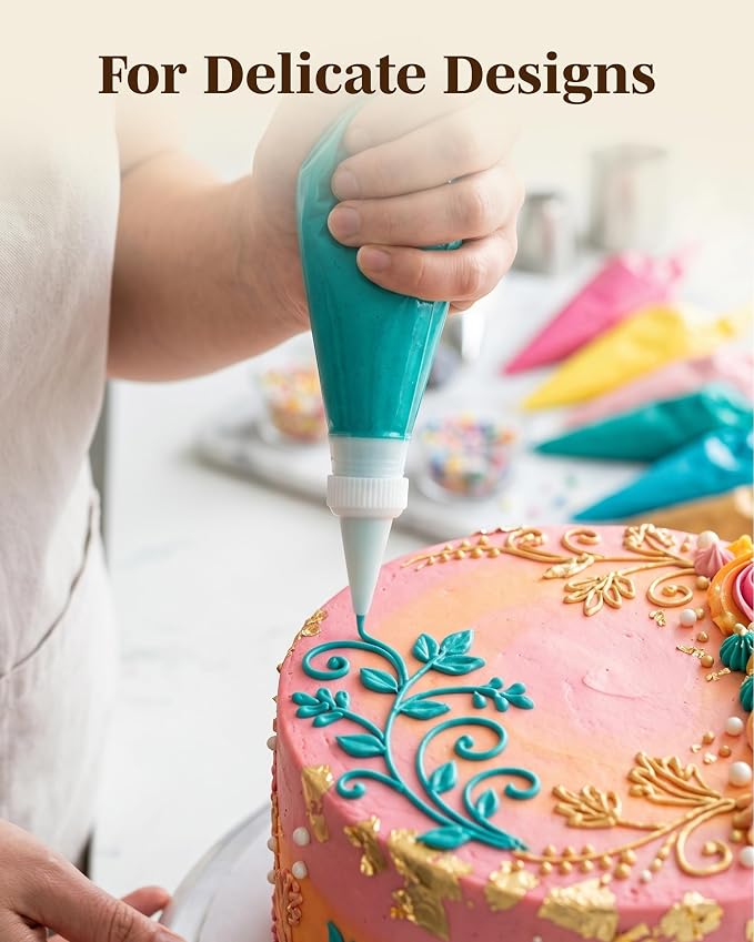Reusable Plastic Piping Tips Standard Size Round Tip #4 100 Pack with 2 Couplers Round Icing Nozzle for Cake Decoration, Dessert Design Baking Supplies & Piping Bags Base Ø 0.75"Height 1.25"