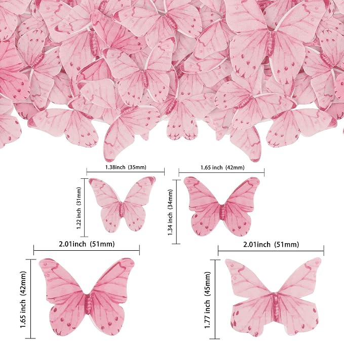 Gyufise 40Pcs Edible Butterfly Cake Decorations - Cupcake Topper Wafer Paper Pink Dot