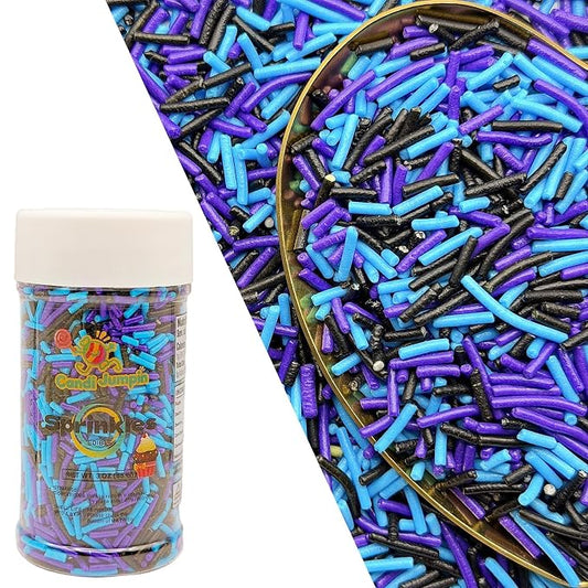 CandiJumpin Black Blue and Purple Jimmy Sprinkles, Halloween Sprinkles for Cake Decorating Edible Cake Jimmies Edible Crunchy Jimmies Ice Cream Toppings, Baby Shower Party Halloween Christmas Supplies 3 OZ