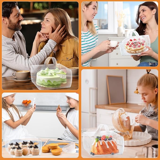 7x7x4Inch Clear Cake Boxes (20 Pack) - Transparent Bakery Boxes with Handles for Cupcakes, Donuts, Chocolates & Party Treats - Perfect for Weddings, Birthdays, Baby Showers & Gift Packaging