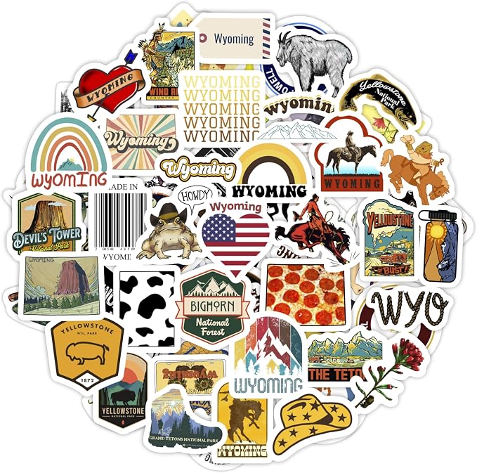 100Pcs Wyoming Sticker for Water Bottle and Laptop - State Souvenirs, Decorations & Gifts, Waterproof Vinyl Decals, Gifts for Women & Men