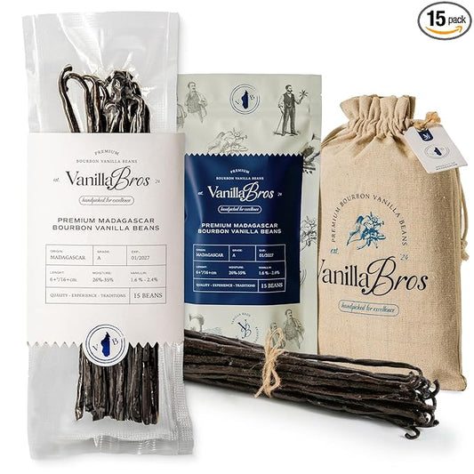 15 Madagascar Vanilla Beans Grade A - Gourmet Bourbon Vanilla Pods 6.3-8.3" - For Baking, Cooking & Homemade Vanilla Extract - VanillaBros