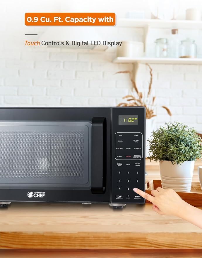 Commercial Chef 5-in-1 Countertop Microwave Air Fryer Combo, 0.9 Cu. Ft. Capacity, Microwave Air Fryer Convection Oven Bake and Roast, 900W, 10 Power Levels