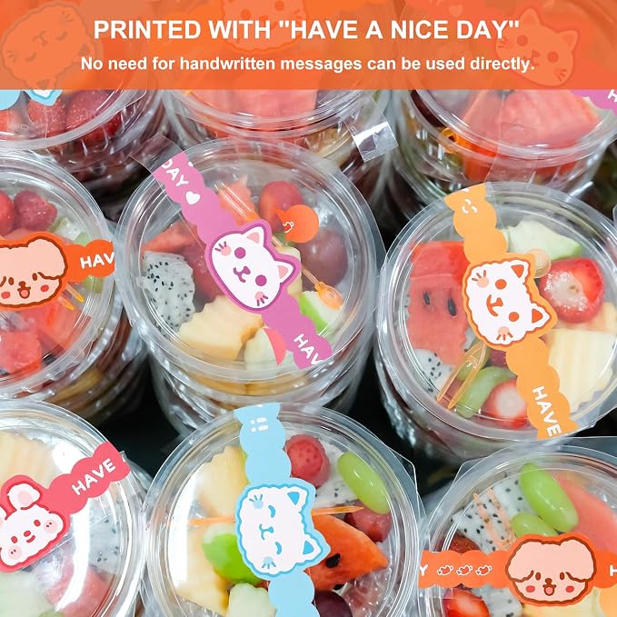 200Pcs Handmade Food Baking Seal Stickers Labels,Cute Cat Dog Long Label Bakery Stickers,Self Adhesive Goods Bakery Sticker Sealing Tamper Proof Sticker for Pastry Bags Lollipops Candy Cake
