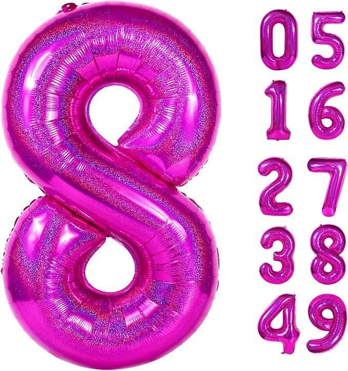 Laser Hot Pink 8 Balloon, Number Balloons 40 Inch, 8th Birthday Decorations for Girls, Birthday Balloons, Laser Hot Pink Party Supplies, Number 8 Balloon