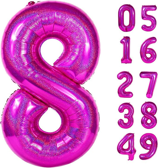 Laser Hot Pink 8 Balloon, Number Balloons 40 Inch, 8th Birthday Decorations for Girls, Birthday Balloons, Laser Hot Pink Party Supplies, Number 8 Balloon