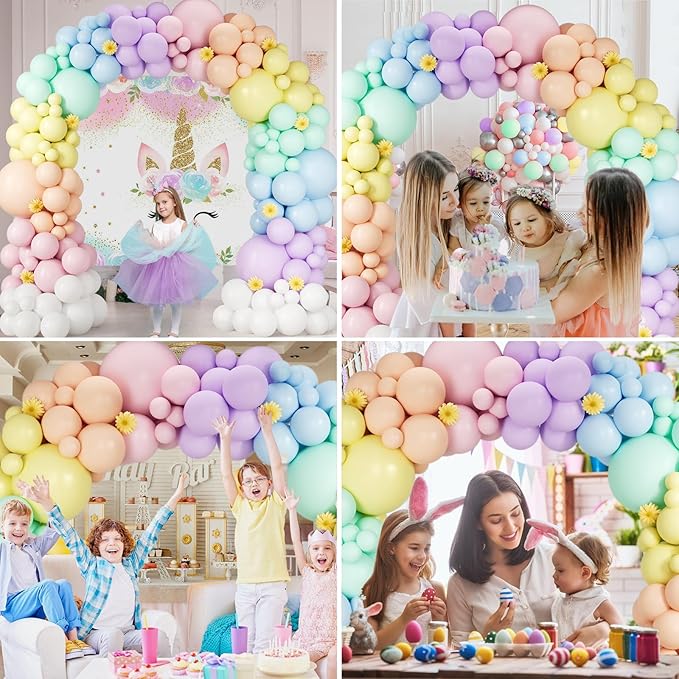 163Pcs Pastel Rainbow Balloon Arch Garland kit with Assorted Color Balloons Pastel Blue Pink Orange Green Yellow Purple and White Balloons for Easter LGBT Wedding Unicorn Birthday Party Supplies
