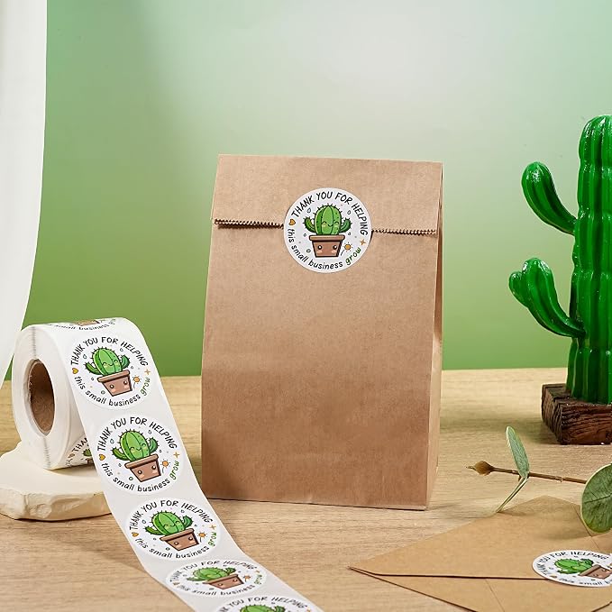 WRAPAHOLIC 2 Inch 500 Total Business Stickers Roll - Cactus Small Business Grow Design, Thank You Lables, Shipping Stickers for Party Decorations