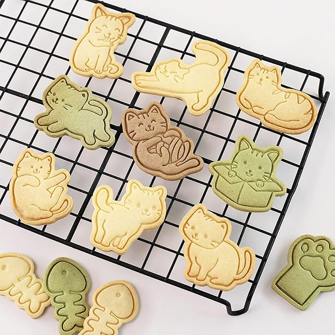 Cute Cat Cookie Cutters 8 Pcs Cartoon Kitty Shape Pancake Pastry Molds Baking Tools for Cat Birthday Party Decorations (Kitty B)