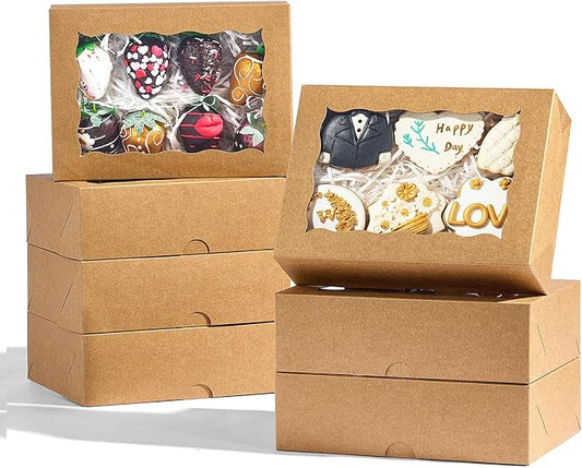 TEMLQPACK 25PCS 8x5x2Inch Brown Cookie Boxes Bakery Boxes with Window for Cakesickle, Chocolate Truffle, Chocolate Covered Strawberry, Pretzel &More