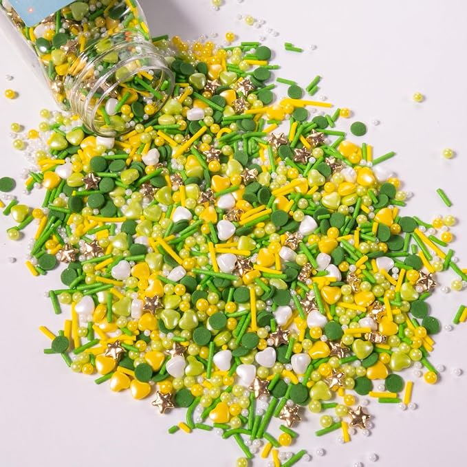 Cobakey Spring Sprinkles for Cookies 4.23 Ounce Green Sprinkles for Baking Gold Star Edible Heart Perfect for Easter Cake Decorations, Baking, Ice Cream, Cookies, Cupcake Topper