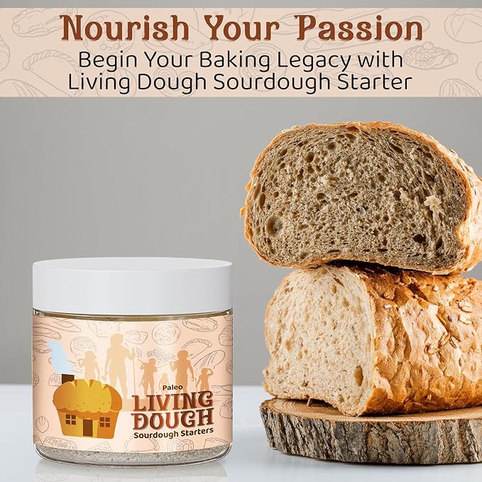 Living Dough - Paleo Sourdough Starter - Gluten Free Organic Sourdough Starter Culture for Baking - For Grain Free Artisan Bread, Pizza Dough, Waffles & More