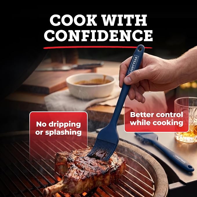 Lightyear Silicone Basting Pastry Brush Set (2 Pcs) ❘ 450°F Heat Resistant Oil Brush for Your Kitchen - Ideal For BBQ’s, Baking & Cooking | 100% Food Grade Silicone - BPA Free & Dishwasher Safe (Blue)