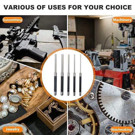 WHLLING 5-Piece Roll Pin Punch Set, 8-Inch Carbon Steel Pin Punch Set with Knurled Grip, Pin Diameter 1/8", 3/16", 1/4", 5/16" and 3/8"