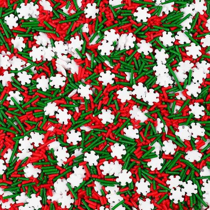 Christmas Sprinkles for Cake Decorating 4.2 Ounce Snowflakes Red and Green Jimmies Sprinkles Mix for Cupcake Topper, Ice Cream, Candy, Cookie, Food Decorative Christmas Dessert