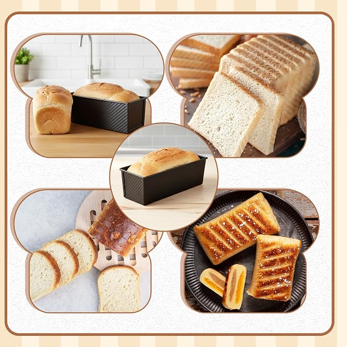 2 Pack Pullman Loaf Pan with Lid, 2.2Lb Non-stick Coating Bread Pan 12.4*4.52*4.3inch Easy to Demold Sandwich Loaf Pans Bread Baking Pans with Lid for Breads Shop Homemade Breads with Family