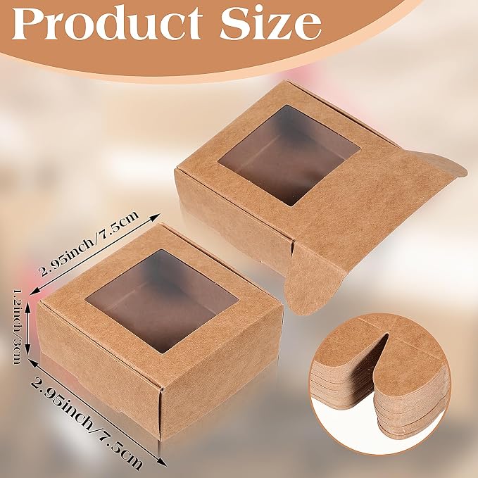 MAQUITA 100 Pcs Soap Packaging Boxes with Window Mini Kraft Paper Boxes Bulk Treat Favor Boxes Rectangle Gift Soap Boxes for Homemade Soap Making Cookies Candy Prese