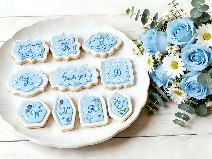 10 Pieces Plaque Frame Cookie Cutter Stainless Steel Biscuit Cutter Difference Shapes,Biscuit Wedding Baking Decorations Holiday Party (silver)
