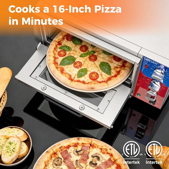 LEEVOT 16" Single-Deck Commercial Pizza Oven | 1800W Countertop Electric Pizza Maker with Timer & Ceramic Stone | ETL Certified 120V for Restaurant, Food Truck, Home Kitchen