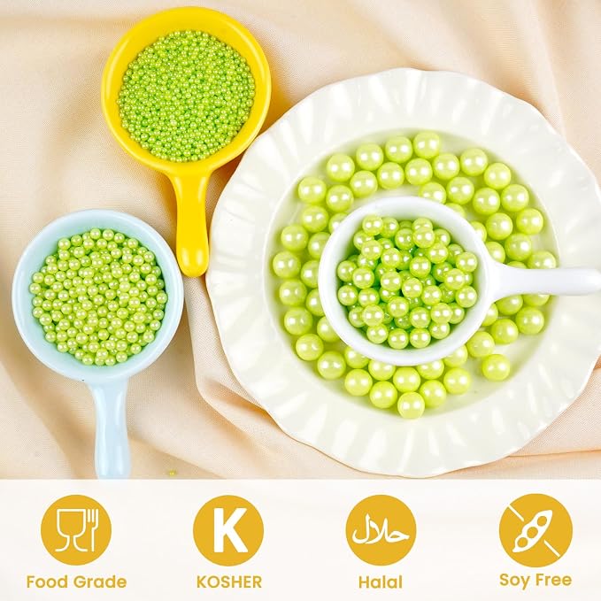 Green Sprinkles for Cake Decorating, 110g/3.88oz Green Pearl Sprinkles 4 Sizes Mix for Cake Cupcake Cookie Baking Donuts Ice Cream Toppings，Wedding Party Easter Supplies