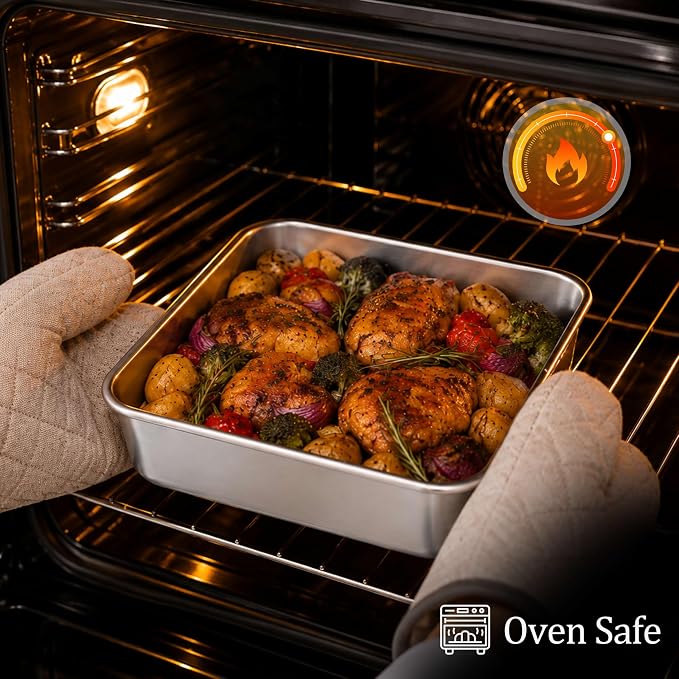 LIANYU 6 x 6 Inch Square Cake Pans with Lids, 2 Inch Deep Stainless Steel Lasagna Brownie Pan, Healthy Non-Toxic Bakeware, Dishwasher Safe (2 Pan +2 Lid)