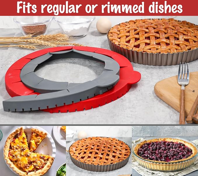 Webake Pie Crust Protector Shield Adjustable Pie Crust Shield Fits 11.5-9 Inch Pie Pan, LFGB Platinum Silicone Pinch Test Passed, for Baking Party Pie Tart, Pack of 2