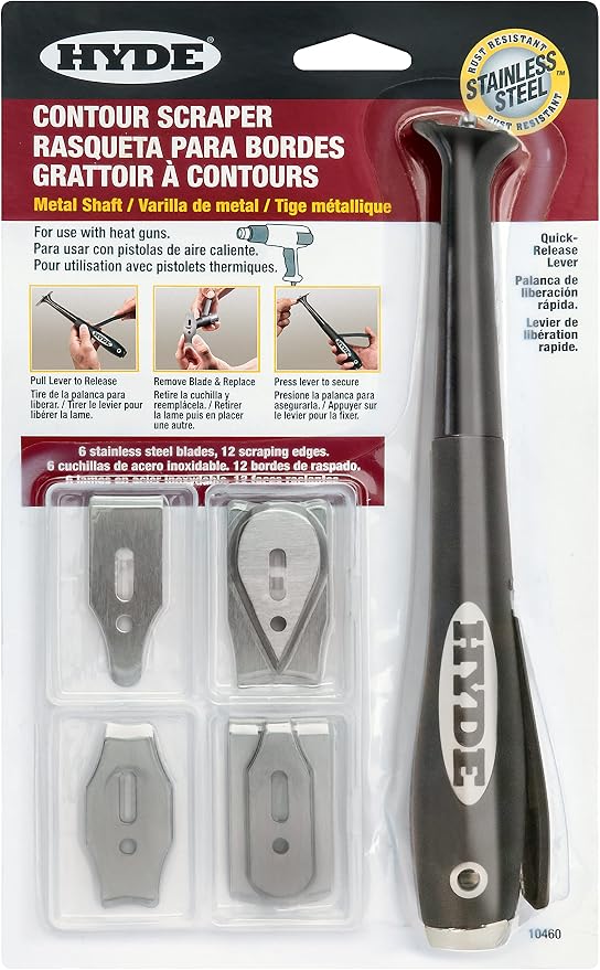 Hyde Contour Paint Removal Scraper for Heat Gun Use with 6 Blade Profiles | Removes paint from molding, trim and detailed profiles while helping keep hands farther from heat, 10460