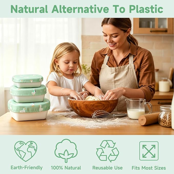 Reusable Bowl Covers, Elastic Cotton Cloth Sourdough Bread Cover, Reusable Bowl Caps for Bread Proofing Baskets and Large Mixing Containers, 3 Pack, Goose