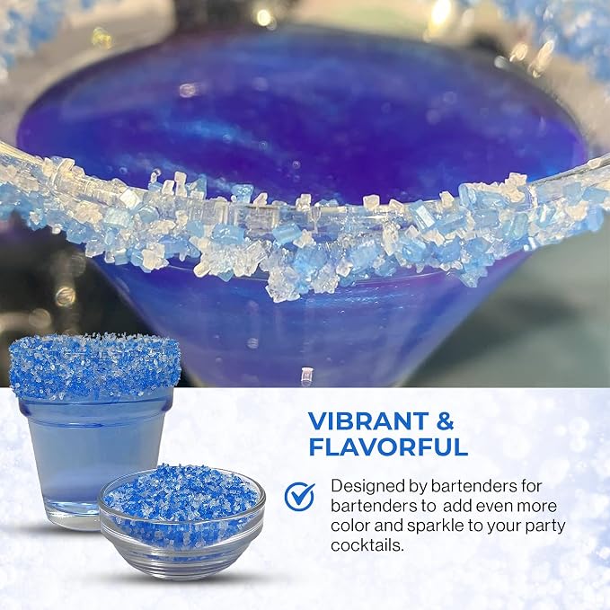 Snowy River Blue Dream, Cocktail & Margarita Sugar Rimmer - Vibrant Naturally Colored Sugar for Cocktail Rimming, Baking & Decorating, Medium Crystal - 16oz