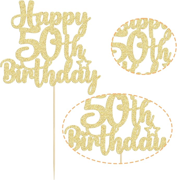 Gyufise 1Pc Happy 50th Birthday Cake Topper Glitter 50 & Fabulous Cheers to 50 Years Old 50th Birthday Cake Pick for Celebrating 50th Birthday Anniversary Party Cake Decorations Gold