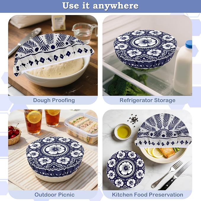 2 Large Reusable Beeswax Bowl Covers for Bread Proofing, 10/12 Inch Elastic Beeswax Wraps Cotton Cloth Sourdough Bowl Covers for Proofing Baskets, Mixer Bowls, Food Storage Containers