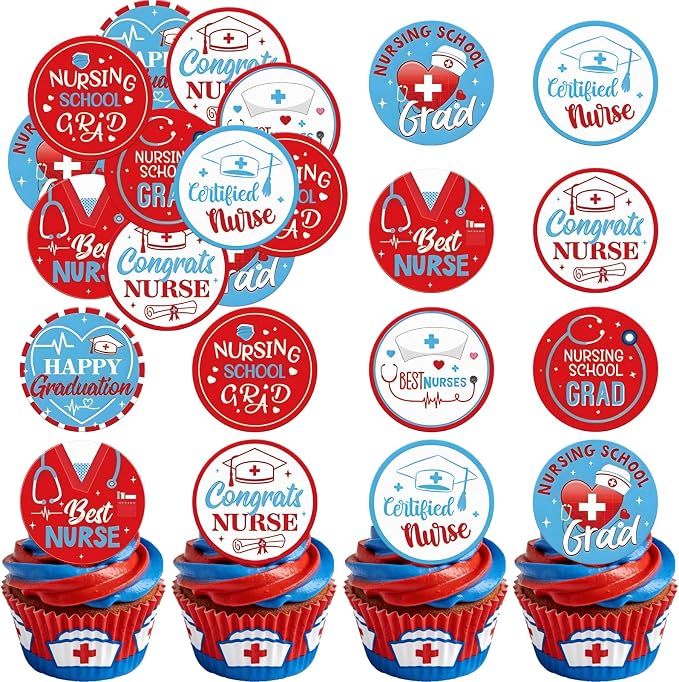 48pcs Edible 2026 Nurse Graduation Cupcake Toppers Wafer Paper Congrats Grad Nurse Cake Decorations Edible Class of 2026 Cupcake Picks for 2026 Graduation Theme Party Cake Decor Supplies