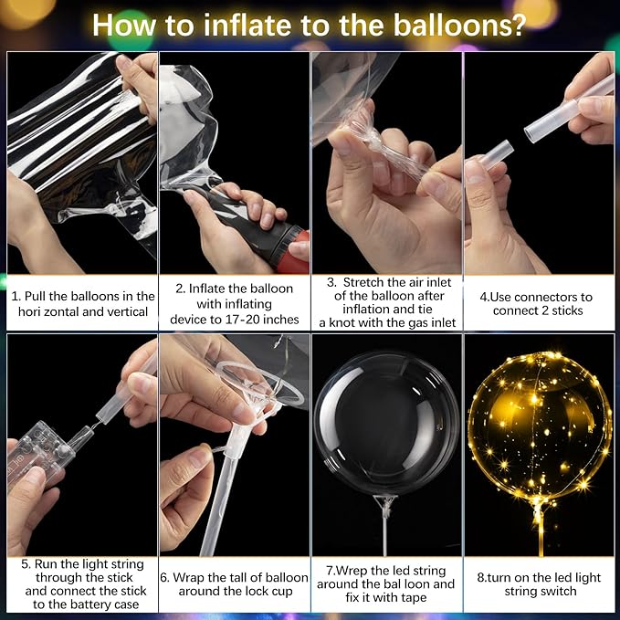 Vinsot 30 Pack LED Bobo Balloons Light Up Balloons Clear Helium Bubble Bobo Glow with String Lights for Parties Birthday Wedding Decoration(Warm Light 20 Inch, 30)