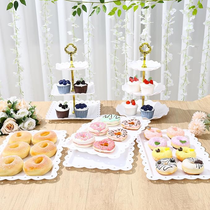 Frigg Dessert Table Display Set,5Pcs Cake Stand,2Pcs 3 tiered Cupcake Stands and 3Pcs Dessert Trays serving trays for Party Baby Shower Wedding Tea Party
