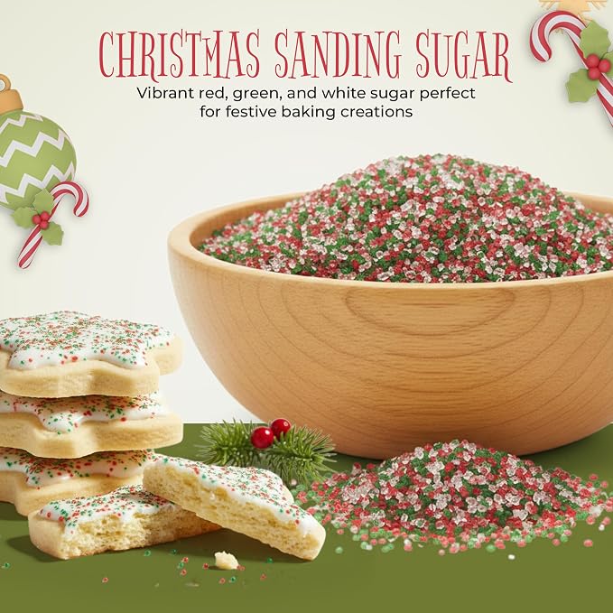 NY Spice Shop Sanding Sugars - 3 Pound Nonpareils Snowflake Red, Green & White Sprinkles - Edible Themed Festive Cooking Decor Sprinkles for Baking Essentials & Dessert Toppings