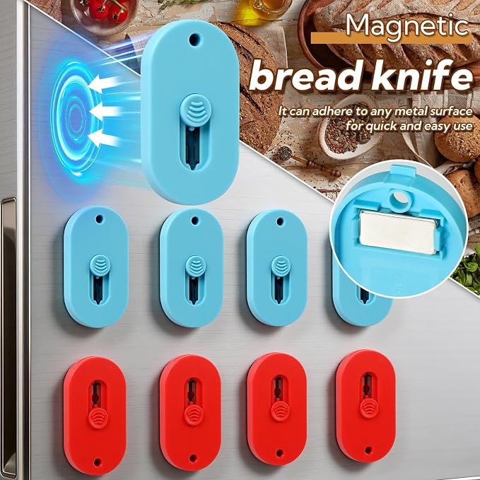VZZNN 8 Pack Professional Bread Lame,Extractable & Magnetic Bread Lame Dough Scoring Tool for Sourdough Bread baking & Bread Making Tools Scoring Patterns booklet & 20 Razor Blades(Blue+Red)
