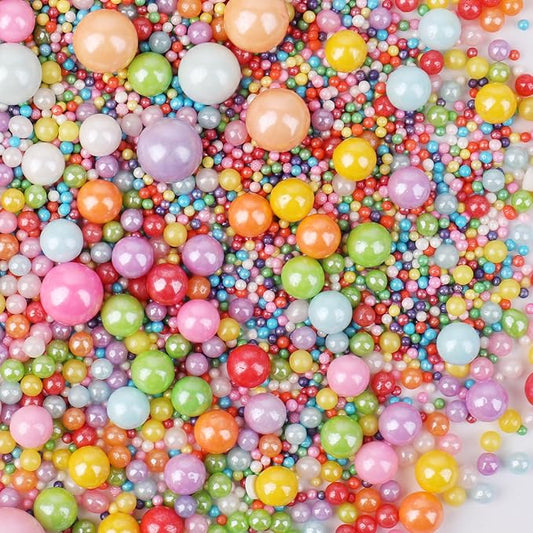 Rainbow Sprinkles for Cake Decorating, 130g/4.6oz Edible Pearl Sprinkles Mix, Multicolor Sugar Candy Pearls for Baking, Cookie Decorations and Cupcake Toppings, Wedding Party Supplies