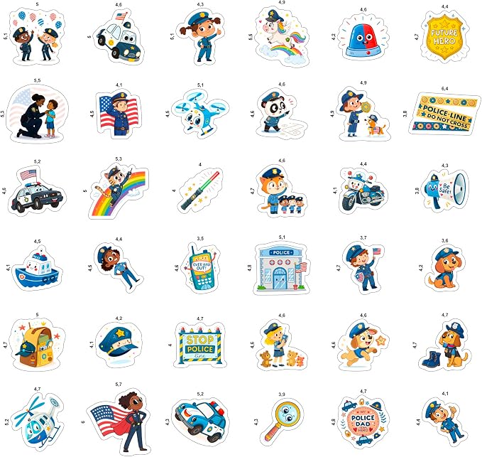 100 PCS Police Stickers Pack – Police Car & Policeman Vinyl Stickers for Laptops, Water Bottles & Notebooks