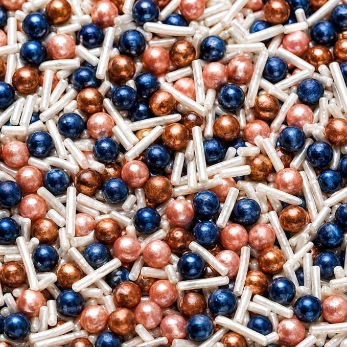 Confect Love Disco Balls Confectionery Sprinkles, Blue Yellow Gold White Mix, Decorative Candy Pearls | Vegan, Gluten-Free, Soy-Free, Dairy-Free, Palm Oil-Free – 4.2 Oz