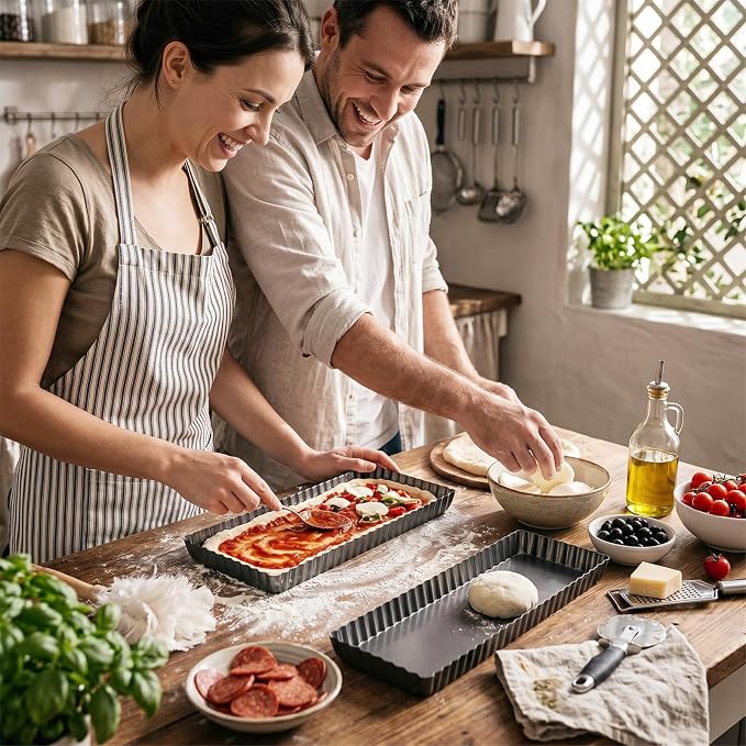 4 Pack Rectangular Tart Pans 14 Inch Nonstick Quiche Pie Pan with Removable Bottom Tart Pans for Pies, Quiche Bakeware, Cheese Cakes, Desserts