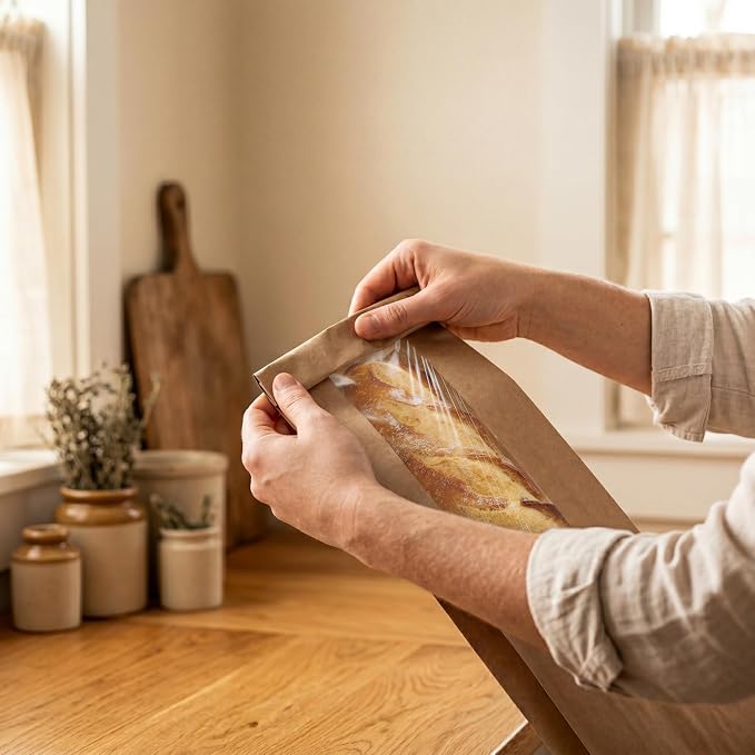 150 Pack Paper Bread Bag with Window, 18"x7"x2" Long French Bread Bag, Brown Kraft Baguette Bags, Loaf Storage Packing Sacks Biscuits Packaging for Homemade, Bakery, Coffee Bar