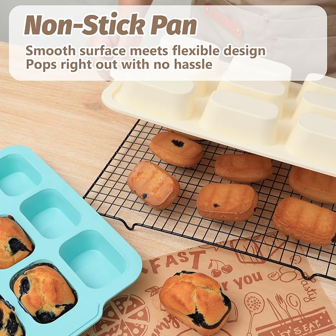 Nonstick Silicone Mini Loaf Pans: 9-Cavity Small Banana Bread Loaf Pans for Baking Cornbread with Metal Frame - Mini Meatloaf Tin for Oven - Brownie Tray for Baker Baking Lover (Beige & Mint Green)