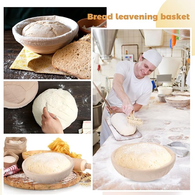 Ziliny Set of 6 Bread Proofing Basket Bread Banneton Sourdough Kit with Cloth Liner Dough Proofing Bowls for Home Sourdough Making(9 Inch,Round)