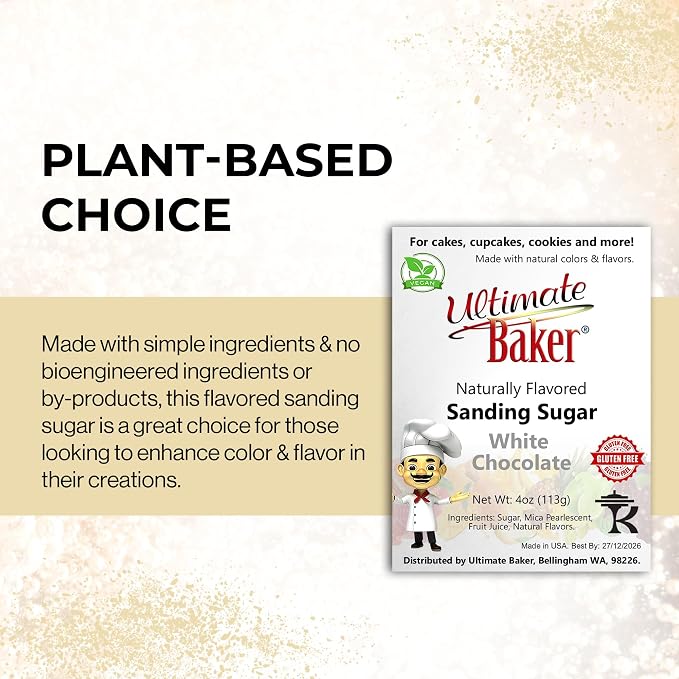 Ultimate Baker Flavored Sanding Sugar (1x4oz) - Burst of Flavor & Color for Cakes, Cookies & More, All-Natural, Perfect for Baking & Decorating or as a Flavored Coffee Sugar (White Chocolate)