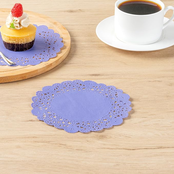Restaurantware-Pastry Tek 6 x 6 Inch Placemat, 4000 Disposable Table Doilies - Elegant Lace Finish, Long Lasting, Purple Paper Placemat, for Pastries, Cupcakes, Desserts