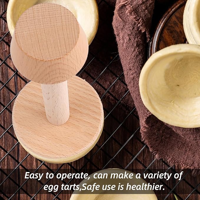 3 Pcs Wooden Tart Tamper Set,Double Sided Pie Pastry Dough Tamper,Natural Beech Wood Pastry Dough Press,Baking Tools for Egg Tarts